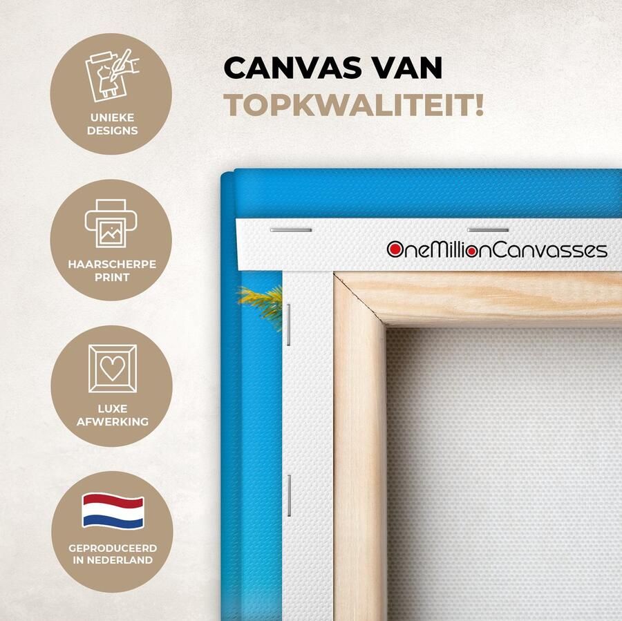 OneMillionCanvasses Canvas schilderij 20x20 cm Wanddecoratie Zee Palmbomen Hangmat Muurdecoratie woonkamer Slaapkamer decoratie Kamer accessoires Schilderijen op canvas - Foto 2
