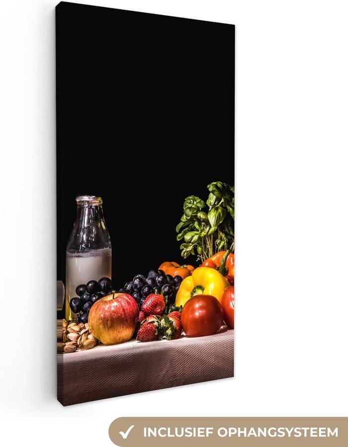 OneMillionCanvasses Stilleven schilderij Eten en drinken Tafel Kleed Wijn Canvas stilleven Schilderij stilleven Wanddecoratie 80x160 cm