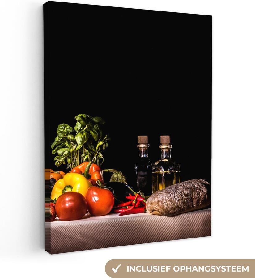 OneMillionCanvasses Stilleven schilderij Eten en drinken Tafel Kleed Wijn Canvas stilleven Schilderij stilleven Wanddecoratie 90x120 cm