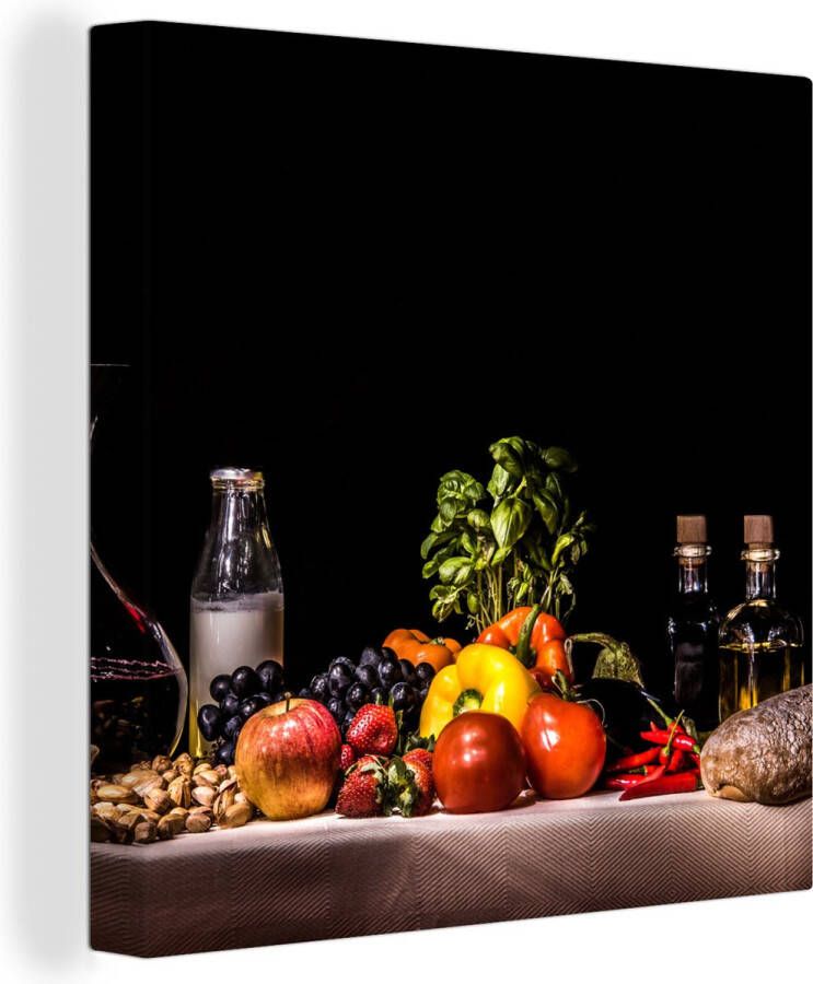 OneMillionCanvasses Stilleven schilderij Eten en drinken Tafel Kleed Wijn Canvas stilleven Schilderij stilleven Wanddecoratie 50x50 cm