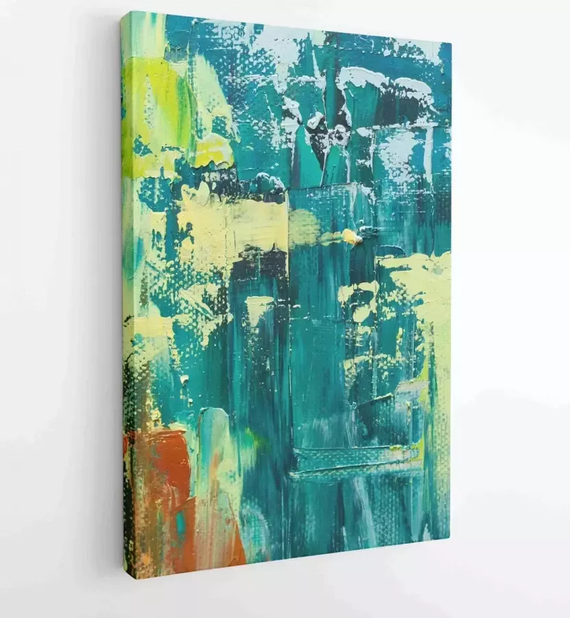 Onlinecanvas Abstract art background. Oil painting on canvas. Green and blue texture. Fragment of artwork. Spots of oil paint. Brushstrokes of paint. Modern art. Contemporary art. Moderne schilderijen Vertical 305357183 80*60 Vertical