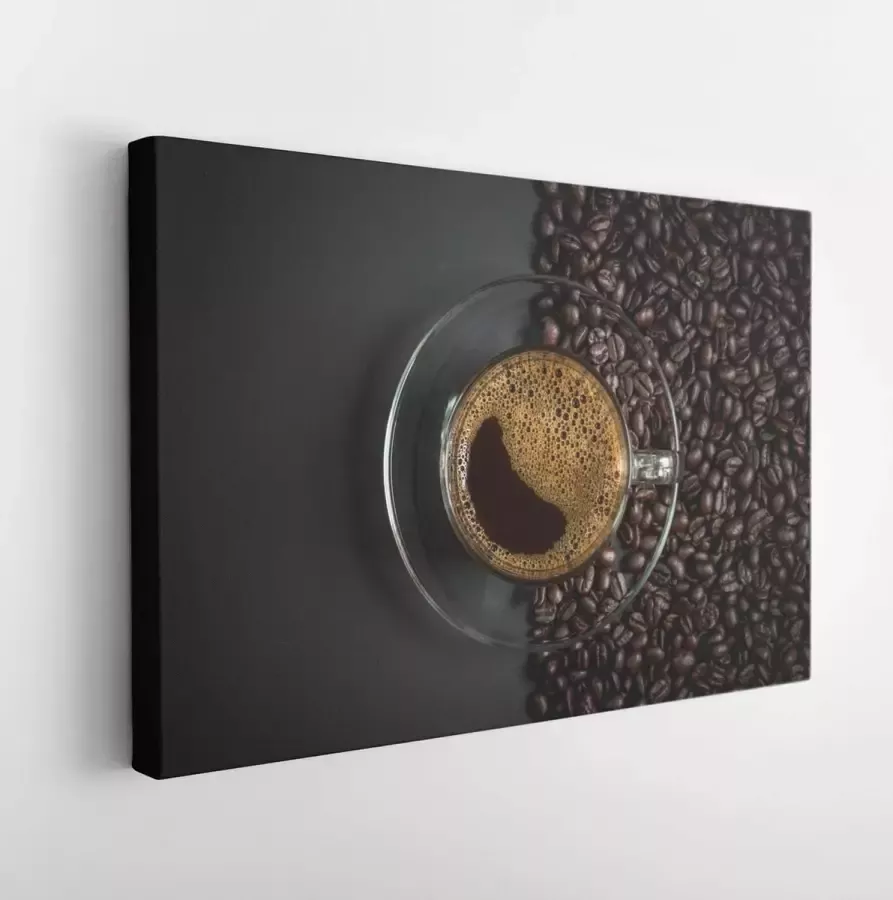 Onlinecanvas Schilderij Espresso In Een Glas Houten Tafel Art Horizontaal Horizontal Multicolor 50 X 40 Cm