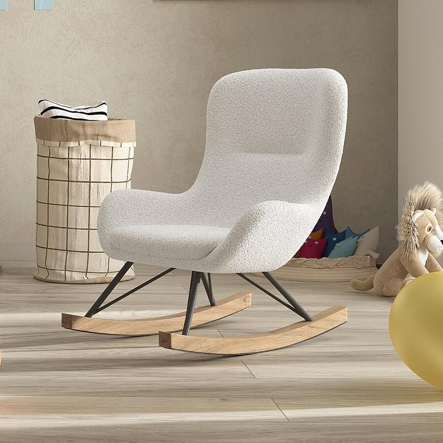 Vipack Schommelstoel Rocky in fluffy bouclé stof slede van massief beukenhout Kinder schommelstoel voor rustgevend schommelen twee kleuren - Foto 2