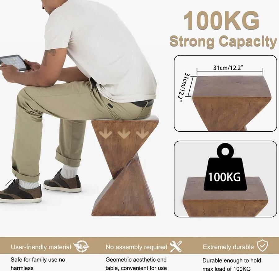 LEEF Modern Lichtgewicht Betonnen Accent Tafel Stijlvol Zitstoel Sofa Side Bijzet Tafel Woonkamer Nachtkast Slaapkamer Interieur max 100 KG 55x31x37cm Bruin Accent Tafel Nachtkastje Sofa Zijkanten Tafels Zittende Stoel Extra Stoel Vissers Stoel