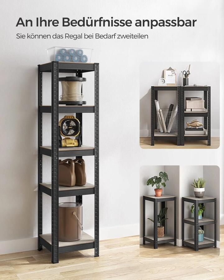 OOG Stabiele Stijlvolle Boekenkast 5 niveaus Open Kast Boekenplank 37x37x150cm Houtnerf Beige Planken H waardige MDF Ondersteund Metalen Rek Elke Plank Versterkte Dwarsbalk Onderkant tot 80kg Zwart Staalstructuur 6 3kg Max 400kg Roestbestendig- Robuust