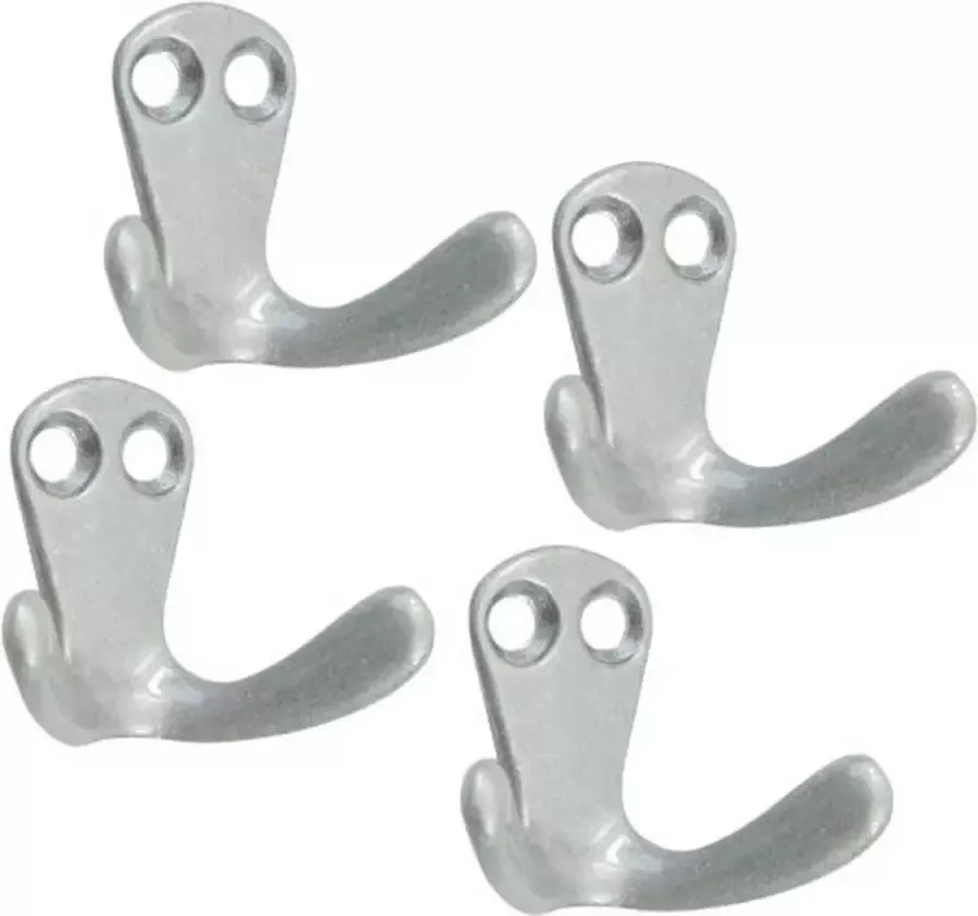 Ook4thuis Set van vier sterke dubbele jashaken in aluminiumlook