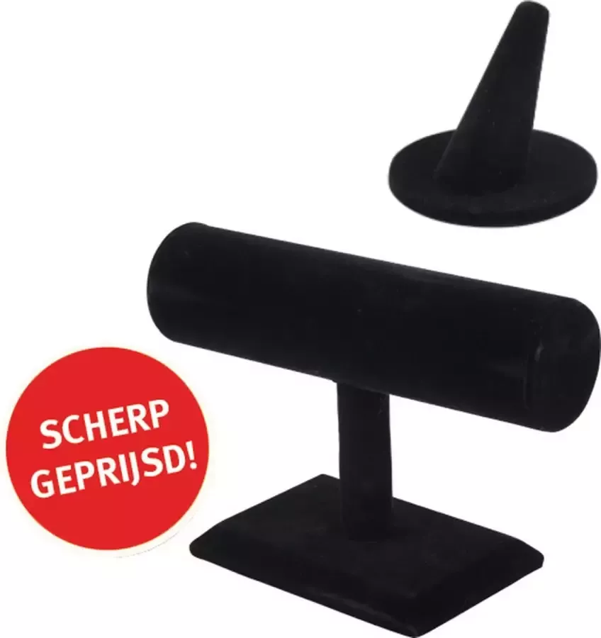 Ook4thuis Sieradendisplay armbanden met 1 rol plus ringhouder zwart