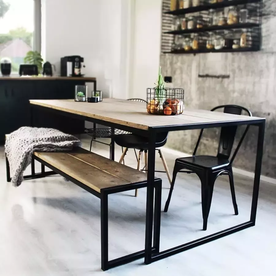 Oost & Dijk Interieur Industriële eettafel hout en staal Houston 180 x 100 x 75 cm Handgemaakt