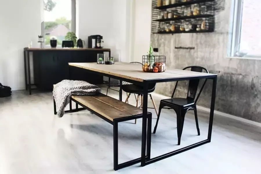 Oost & Dijk Interieur Industriële eettafel hout en staal Houston 180 x80 x 75 cm Handgemaakt
