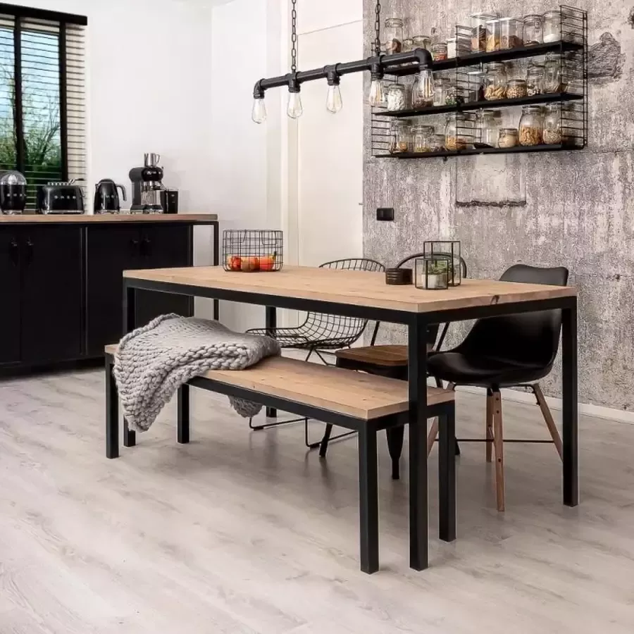 Wibema Meubelen Industriële eettafel hout en staal Tulsa 140 x 80 x 75 cm Handgemaakt