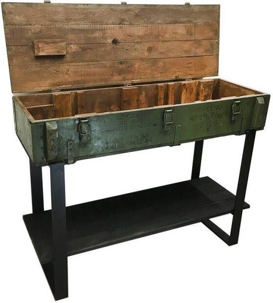 Wibema Meubelen Sidetable legerkist munitiekist 40x120x90 Hout en Staal Handgemaakt Stoer en industrieel