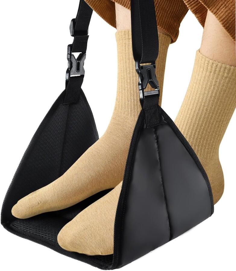 Opaceluuk Voetsteun Vliegtuigvoetsteun van hoogwaardig schuim Hoofdhangmat Draagbare reisvoetsteun Vliegtuig handbagage voetsteun In hoogte verstelbare voetsteun Reisaccessoires Voetsteunen Hangmat (zwart)