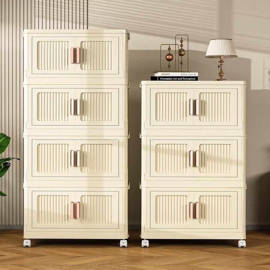 Ophy -grote opbergkast met deur opvouwbare kunststof kast grote opvouwbare stapelbare opbergdoos met wielen voor badkamer slaapkamer woonkamer 55*30*110cm - Foto 2