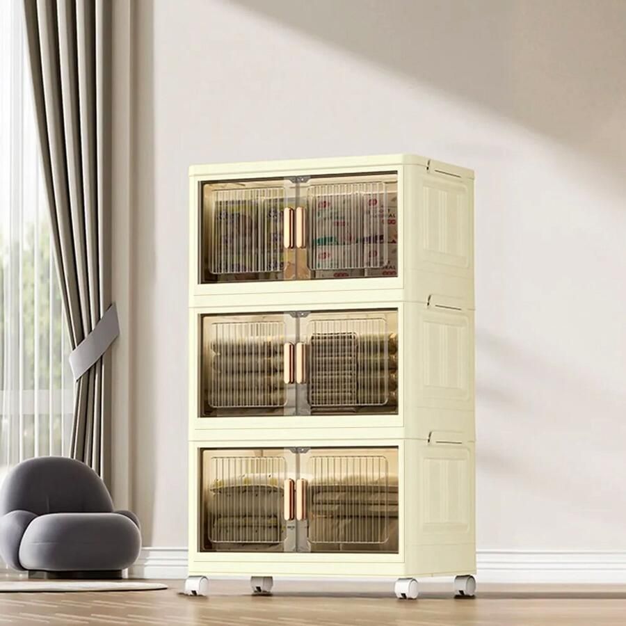 Ophy -grote opbergkast met deur opvouwbare kunststof kast grote opvouwbare stapelbare opbergdoos met wielen voor badkamer slaapkamer woonkamer-55*30*84cm