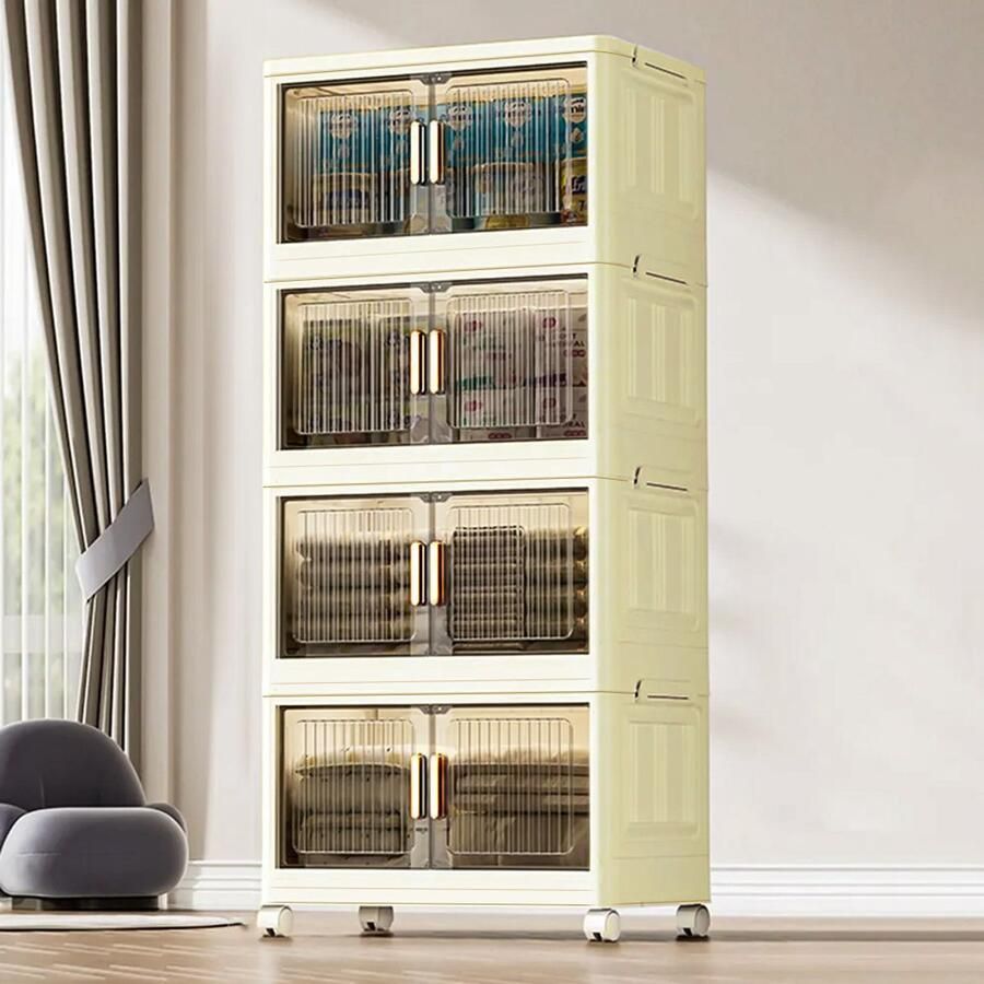 Ophy -grote opbergkast met deur opvouwbare kunststof kast grote opvouwbare stapelbare opbergdoos met wielen voor badkamer slaapkamer woonkamer 55*30*110cm