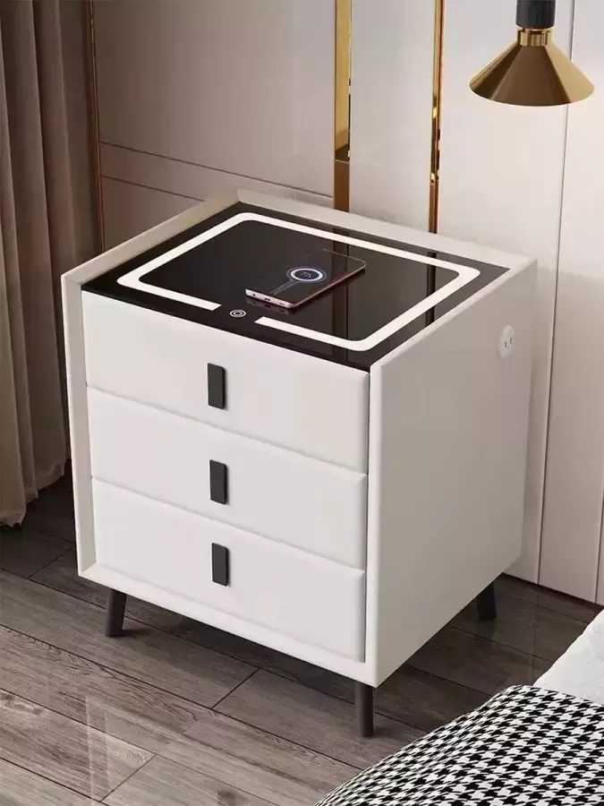 Opline Smart Nachtkast 3 laden Wit In elkaar gezet en klaar om te gebruiken 2 USB 1 Type-C en Draadloos je telefoon opladen