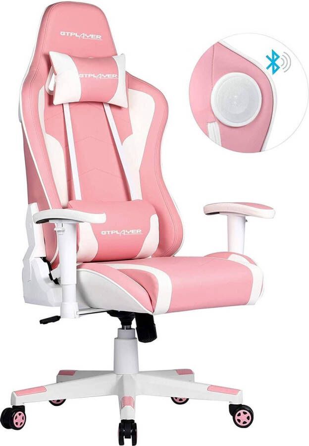 OPTIBLE GTPLAYER gamingstoel met luidspreker bureaustoel serie muziek audio gamer stoel draaistoel ergonomische pc-stoel multifunctionele e-sports directiestoel roze gtracing serie