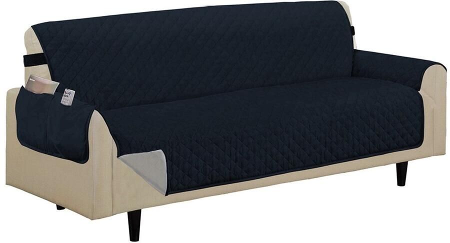 Orange Donkey Omkeerbare 3-zits bankhoes – Waterafstotende Bankbeschermer met Opbergvakken – 279x177 cm – Blauw Grijs – Wasbaar & Antislip – Ideaal bij Huisdieren en Kinderen