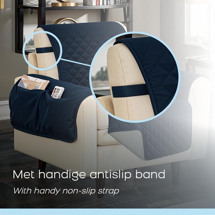 Orange Donkey Omkeerbare Stoelhoes – Waterafstotende Stoelbeschermer met Opbergvakken – 165 x 177 cm – Blauw Grijs – Wasbaar & Antislip – Ideaal bij Huisdieren en Kinderen