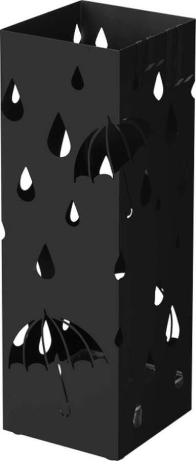 Orion Paraplubak van metaal vierkante paraplubak verwijderbare wateropvangbak met haken 15 5 x 15 5 x 49 cm Zwart