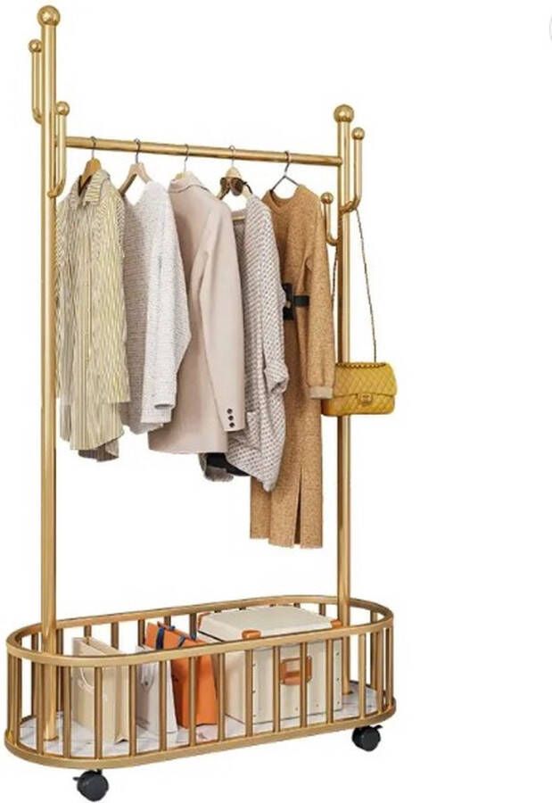 Orion Store Gouden Kledingrek Gouden Kapstok met opberg mand Multifunctionele kledingrek Thuis Hanger met Ruime Opbergmand Ruime Metalen Hanger en Kledingdisplay Rack 174cm*80cm*33cm