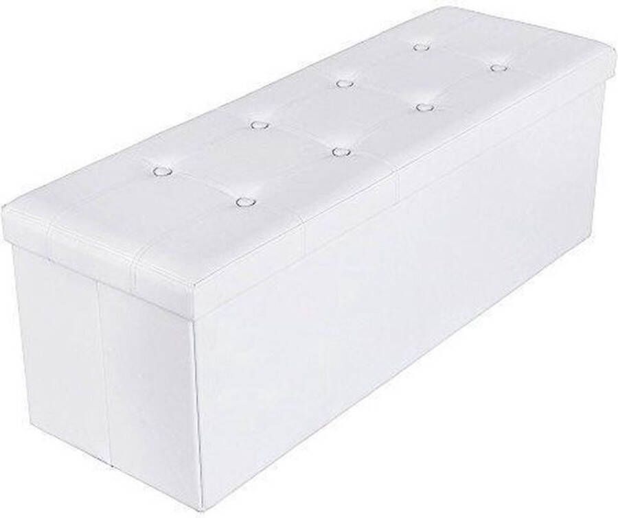 Orion Store Hocker Bank Met Opslag Hocker Opbergruimte Zitbank Met Ruimte 110 x 38 x 38 cm Opbergbox Poef box -Inklapbare kruk met opbergruimte Zitkist met opslagruimte Kunstleer Wit