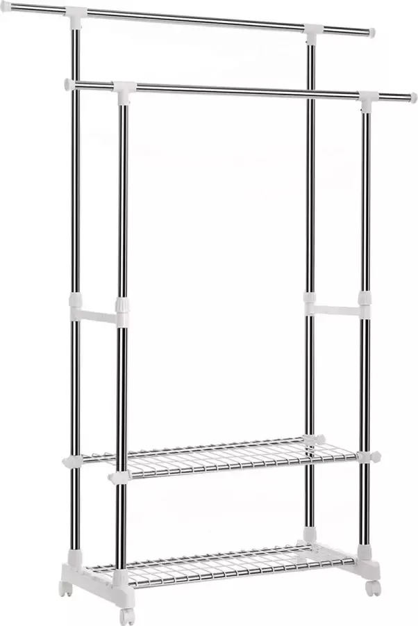 Orion Store Kledingrek met 2 schoenenrekken verstelbaar 95 172 cm roestvrij staal geplateerde buizen Wit LLR03W Black Friday