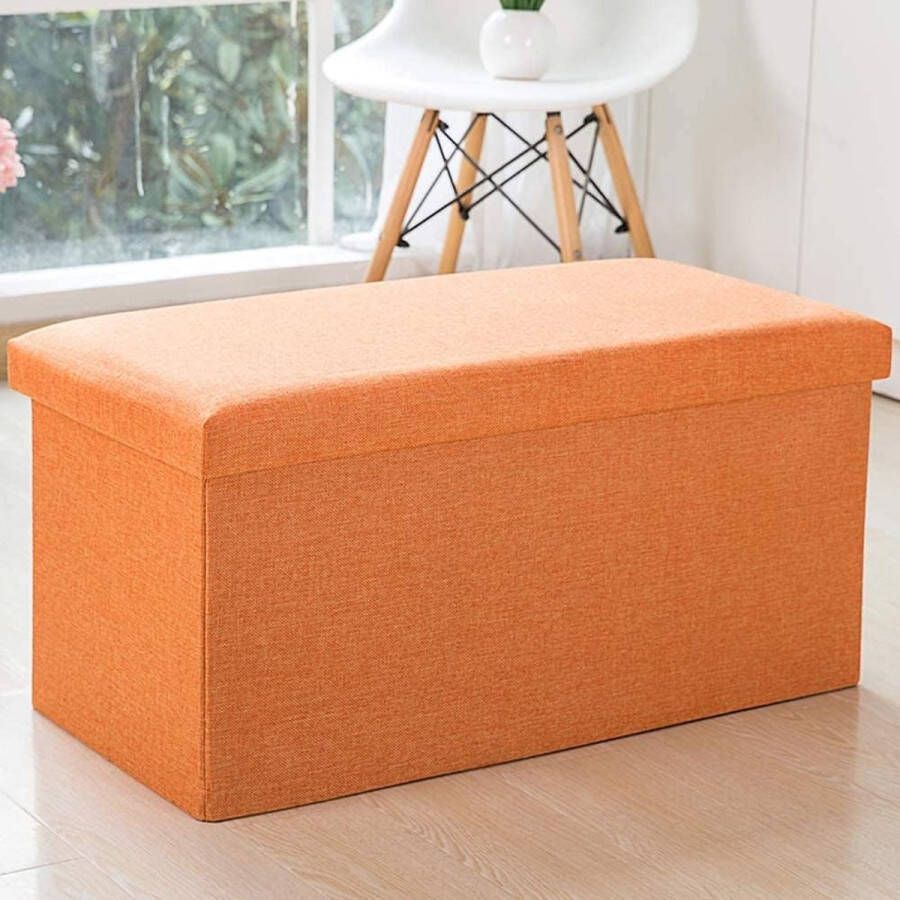 Orion Store Opbergkist Opvouwbaar Zitkist Zitbank Met Opbergruimte Kist Met Deksel Ruimtebesparend zit bank Zitbank Met Opbergruimte Opvowbare Poef Opbergdoos Ruimtebesparend zit bank Slaapkamer Hal Oranje 76 x 38 x 38 cm