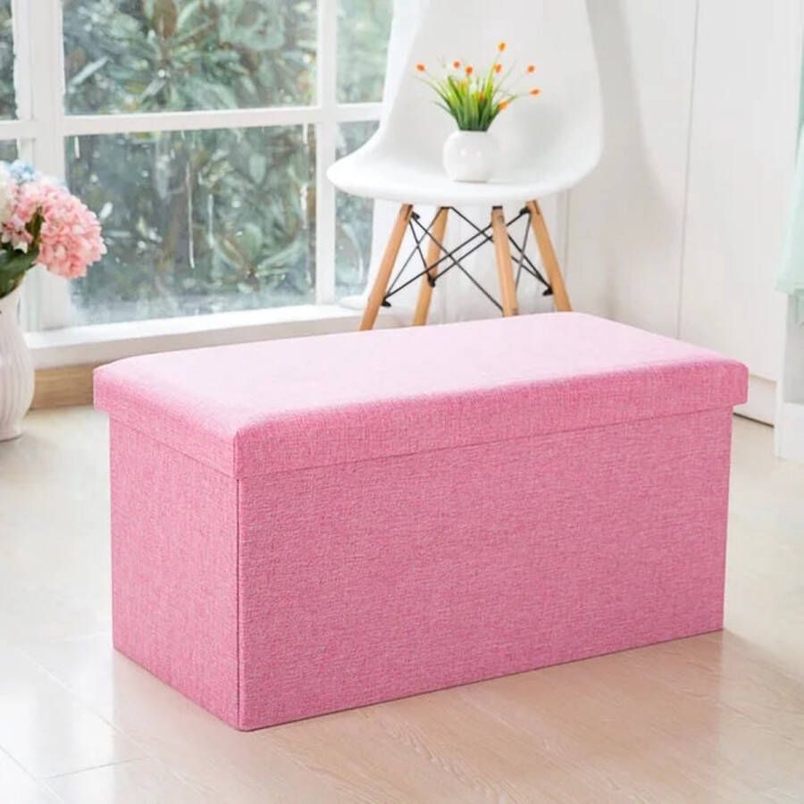 Orion Store Opbergkist Opvouwbaar Zitkist Zitbank Met Opbergruimte Kist Met Deksel Ruimtebesparend zit bank Zitbank Met Opbergruimte Opvowbare Poef Opbergdoos Ruimtebesparend zit bank Slaapkamer Hal Pink 76 x 38 x 38 cm