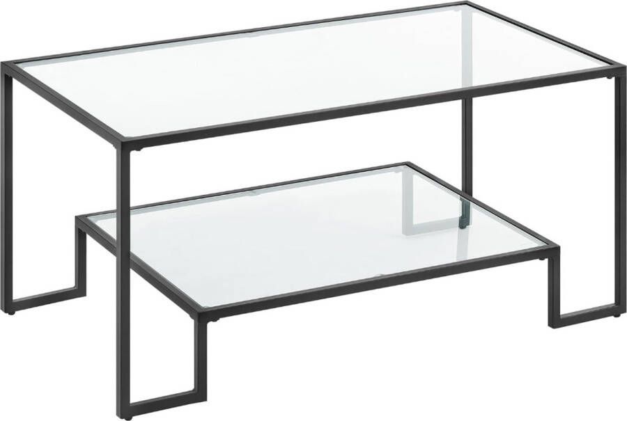 Orion Store Salontafel Glazen Tafel Woonkamertafel 2 Planken Gemaakt van Gehard Glas Stalen Frame 55 x 100 x 45 cm Decoratie voor de Woonkamer Onderstel Zwart