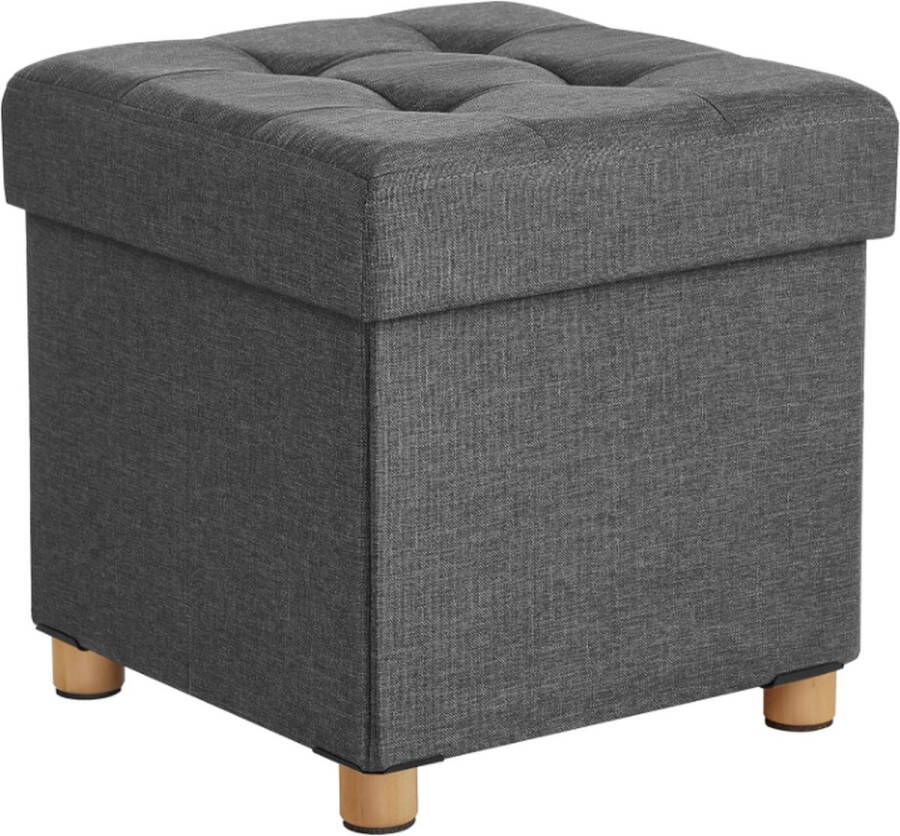Orion Store Vierkante Zit Borst Voetenbank Opbergdoos met Houten Poten en Deksel 38cm x 38cm x 40cm