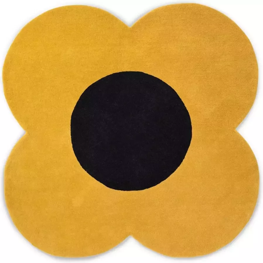 Orla Kiely Flower Sunshine 061306 Vloerkleed 150 rond Laagpolig Rond Tapijt Modern Geel Zwart