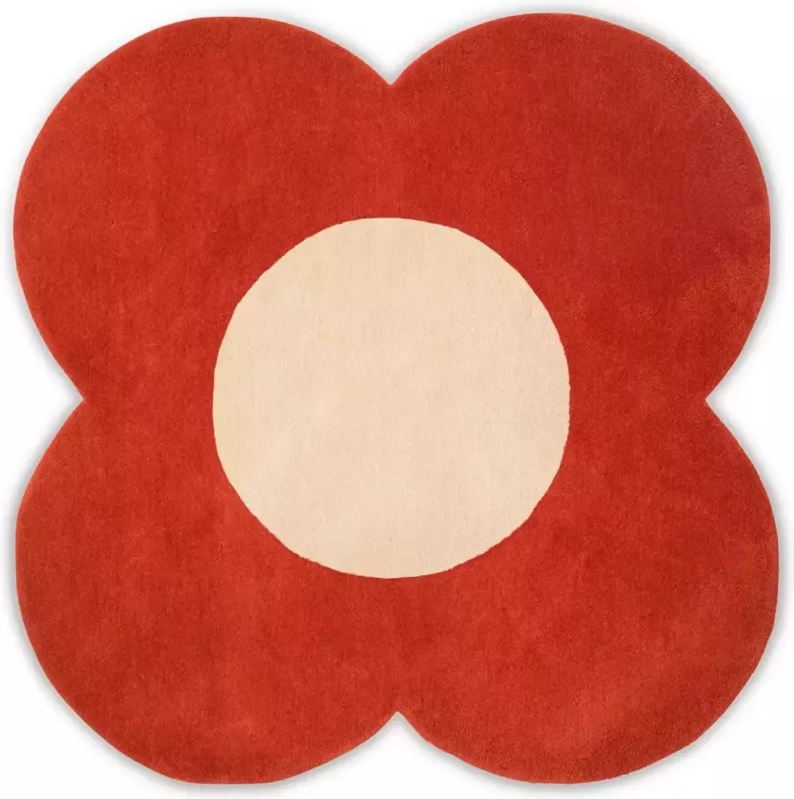 Orla Kiely Flower Tomato 061303 Vloerkleed 150 rond Laagpolig Rond Tapijt Modern Rood Wit