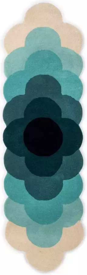 Orla Kiely Optical Flower Teal 061207 Vloerkleed 067x230 Rechthoek Laagpolig Tapijt Modern Beige Blauw Zwart - Foto 2