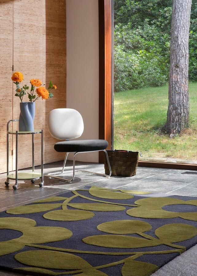 Orla Kiely Spring Stem Marine 063908 Vloerkleed 200 x 280 cm Green Rectangular Wool Dining room Living room Floral Retro Modern