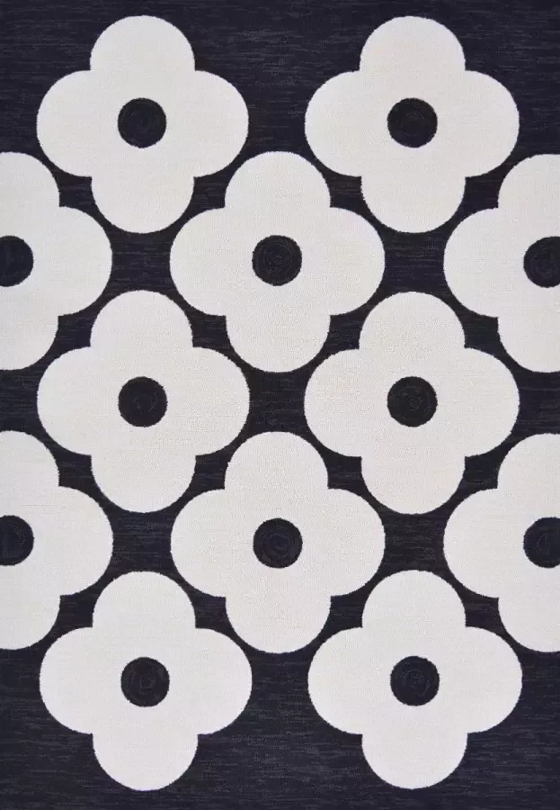 Orla Kiely Spot Flower Black Outdoor 460805 Vloerkleed 200x280 Rechthoek Buiten Laagpolig Tapijt Modern Wit Zwart Zwart_wit - Foto 2