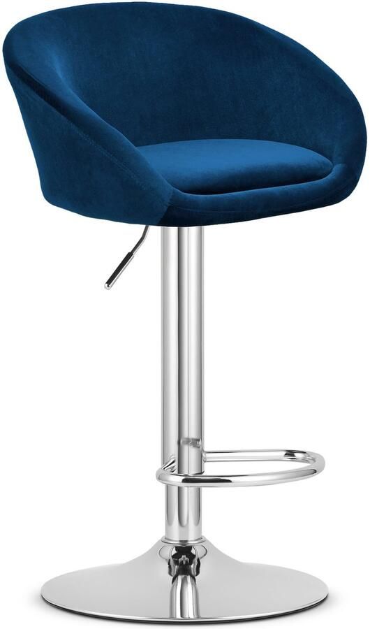 Oskar Barkruk EAST – Velvet Donkerblauw Chromen Basis Rugleuning Verstelbare Hoogte 360° Draaibaar Comfortabele Voetsteun Modern Design Max. 110 kg