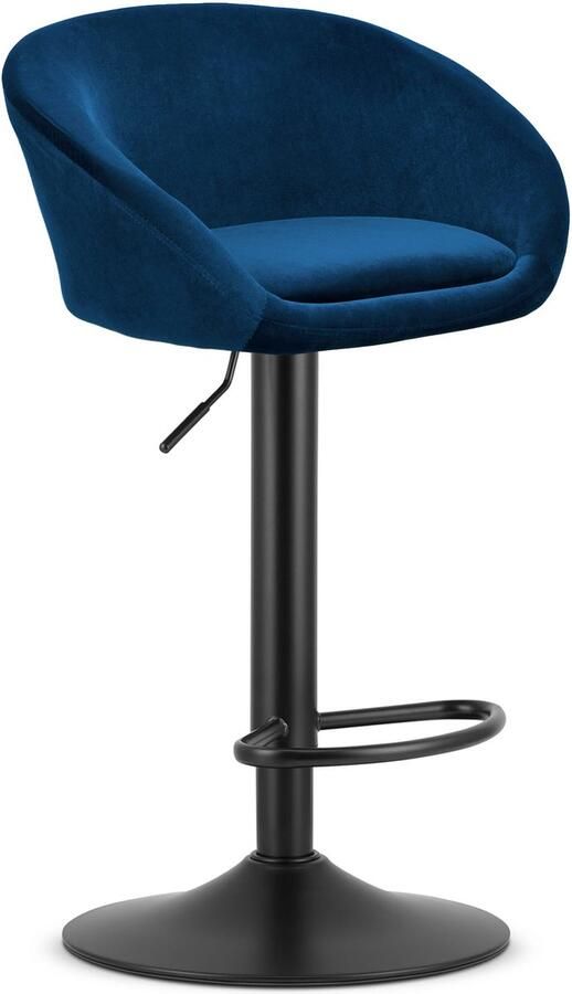 Oskar Barkruk EAST – Velvet Donkerblauw Zwarte Basis Rugleuning Verstelbare Hoogte 360° Draaibaar Comfortabele Voetsteun Modern Design Max. 110 kg