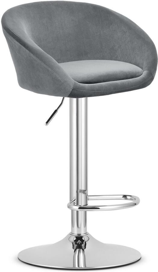 Oskar Barkruk EAST – Velvet Grijs Chromen Basis Rugleuning Verstelbare Hoogte 360° Draaibaar Comfortabele Voetsteun Modern Design Max. 110 kg