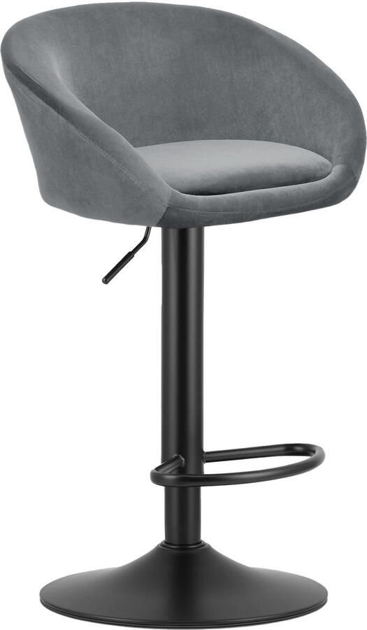 Oskar Barkruk EAST – Velvet Grijs Zwarte Basis Rugleuning Verstelbare Hoogte 360° Draaibaar Comfortabele Voetsteun Modern Design Max. 110 kg