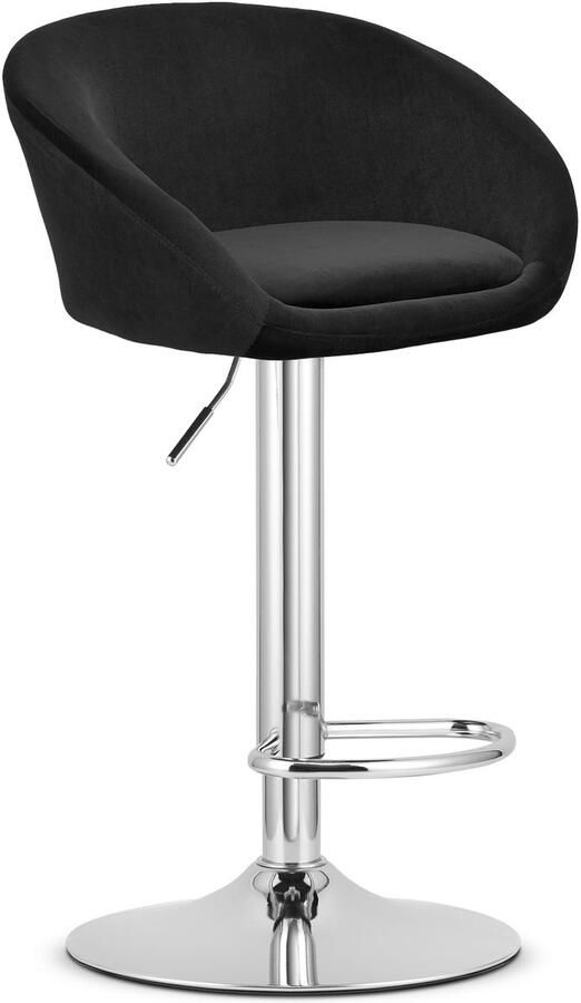 Oskar Barkruk EAST – Velvet Zwart Chromen Basis Rugleuning Verstelbare Hoogte 360° Draaibaar Comfortabele Voetsteun Modern Design Max. 110 kg