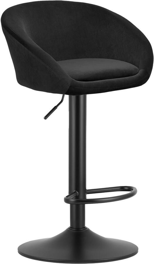 Oskar Barkruk EAST – Velvet Zwart Zwarte Basis Rugleuning Verstelbare Hoogte 360° Draaibaar Comfortabele Voetsteun Modern Design Max. 110 kg