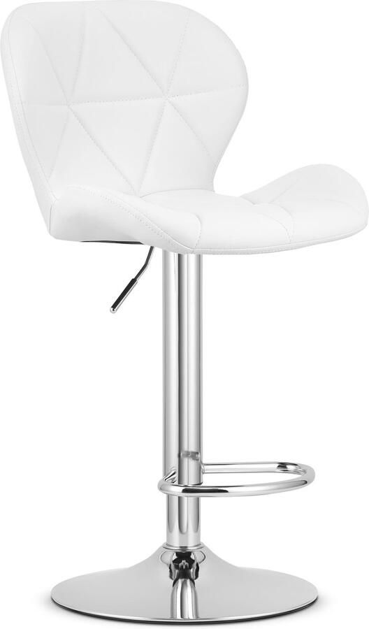 Oskar Barkruk WEST – Kunstleer Wit Chromen Basis Rugleuning Verstelbare Hoogte 360° Draaibaar Comfortabele Voetsteun Antislip Onderstel Modern Design Max. 110 kg