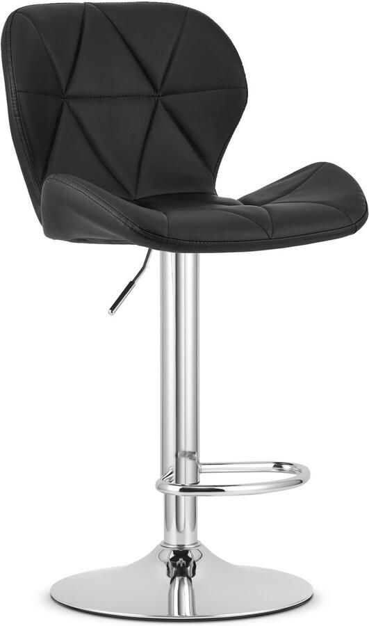 Oskar Barkruk WEST – Kunstleer Zwart Chromen Basis Rugleuning Verstelbare Hoogte 360° Draaibaar Comfortabele Voetsteun Antislip Onderstel Modern Design Max. 110 kg