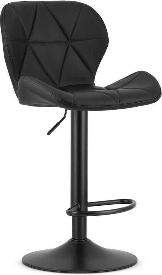 Oskar Barkruk WEST – Kunstleer Zwart Zwarte Basis Rugleuning Verstelbare Hoogte 360° Draaibaar Comfortabele Voetsteun Antislip Onderstel Modern Design Max. 110 kg