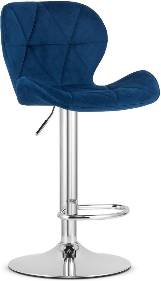 Oskar Barkruk WEST – Velvet Donkerblauw Chromen Basis Rugleuning Verstelbare Hoogte 360° Draaibaar Comfortabele Voetsteun Antislip Onderstel Modern Design Max. 110 kg