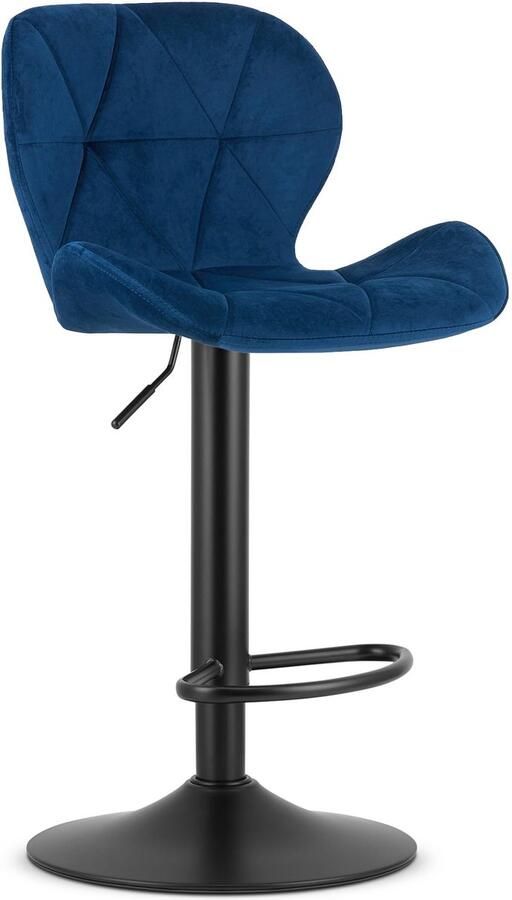 Oskar Barkruk WEST – Velvet Donkerblauw Zwarte Basis Rugleuning Verstelbare Hoogte 360° Draaibaar Comfortabele Voetsteun Antislip Onderstel Modern Design Max. 110 kg