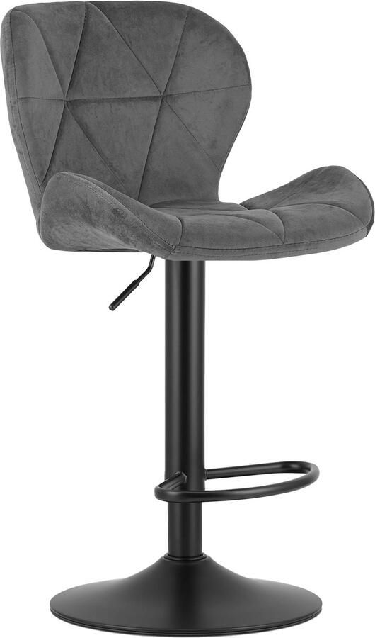 Oskar Barkruk WEST – Velvet Grijs Zwarte Basis Rugleuning Verstelbare Hoogte 360° Draaibaar Comfortabele Voetsteun Antislip Onderstel Modern Design Max. 110 kg