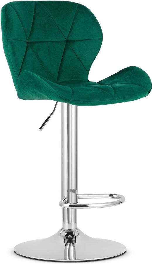 Oskar Barkruk WEST – Velvet Groen Chromen Basis Rugleuning Verstelbare Hoogte 360° Draaibaar Comfortabele Voetsteun Antislip Onderstel Modern Design Max. 110 kg