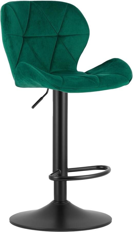 Oskar Barkruk WEST – Velvet Groen Zwarte Basis Rugleuning Verstelbare Hoogte 360° Draaibaar Comfortabele Voetsteun Antislip Onderstel Modern Design Max. 110 kg